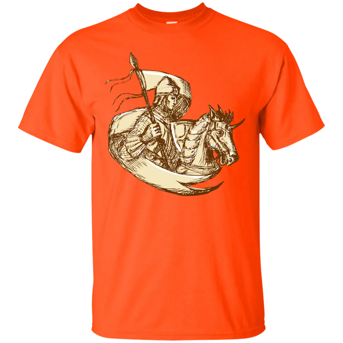 Knight On Horse Holding Flag Drawing T-Shirt