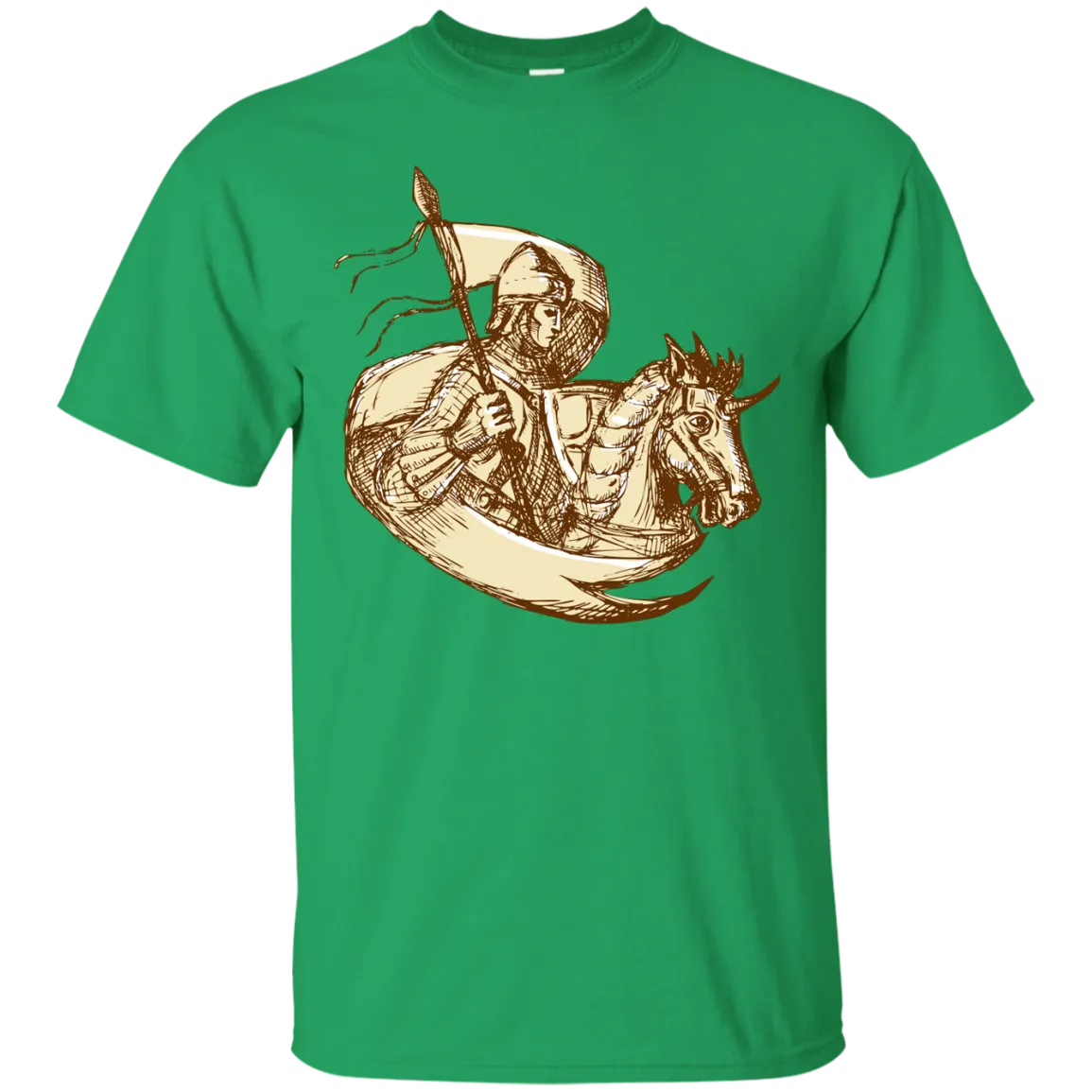 Knight On Horse Holding Flag Drawing T-Shirt