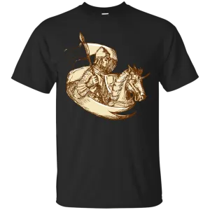 Knight On Horse Holding Flag Drawing T-Shirt