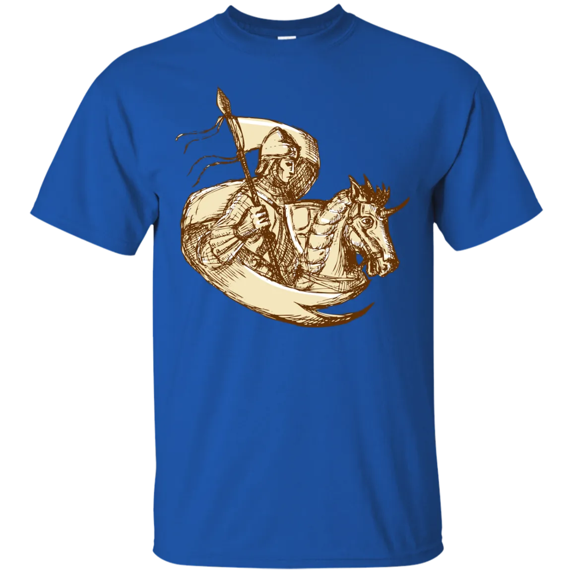 Knight On Horse Holding Flag Drawing T-Shirt