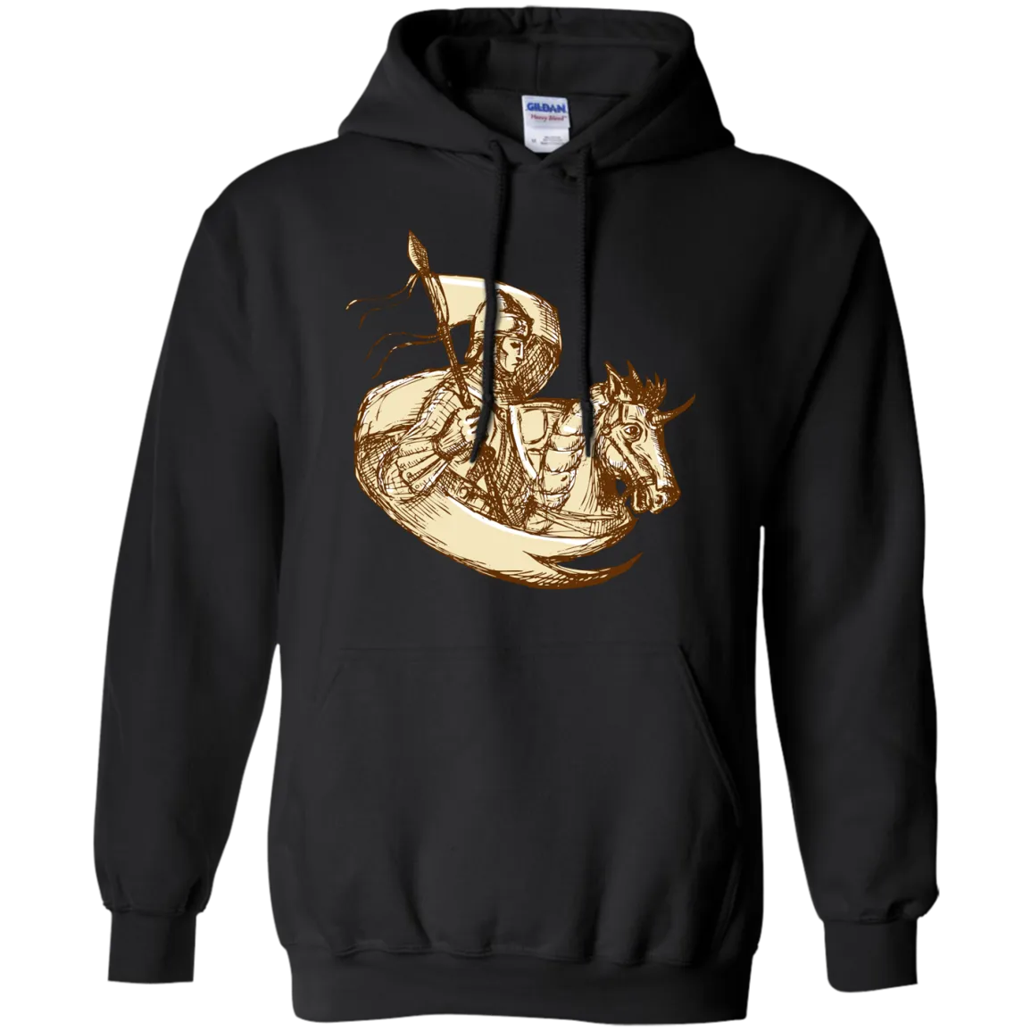 Knight On Horse Holding Flag Drawing T-Shirt