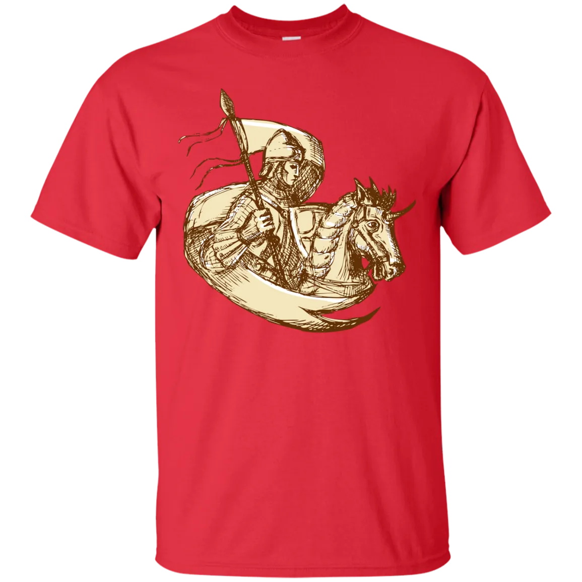 Knight On Horse Holding Flag Drawing T-Shirt