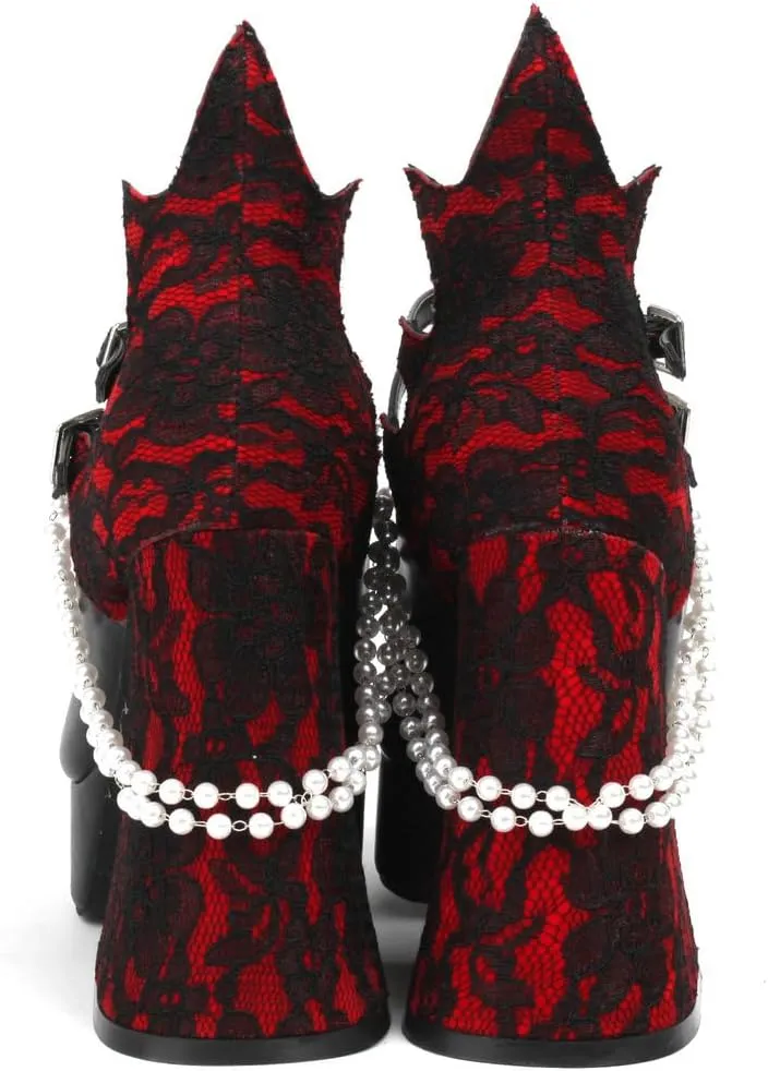 KOKOMOMO Womens Lace Flower Heels Goth Platform Shoes Chunky High Heel Mary Janes Gothic Shoe