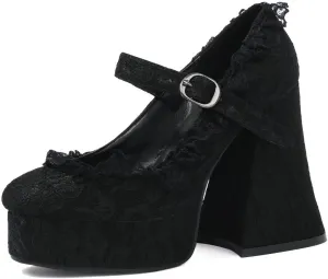 KOKOMOMO Womens Lace Flower Heels Goth Platform Shoes Chunky High Heel Mary Janes Gothic Shoe