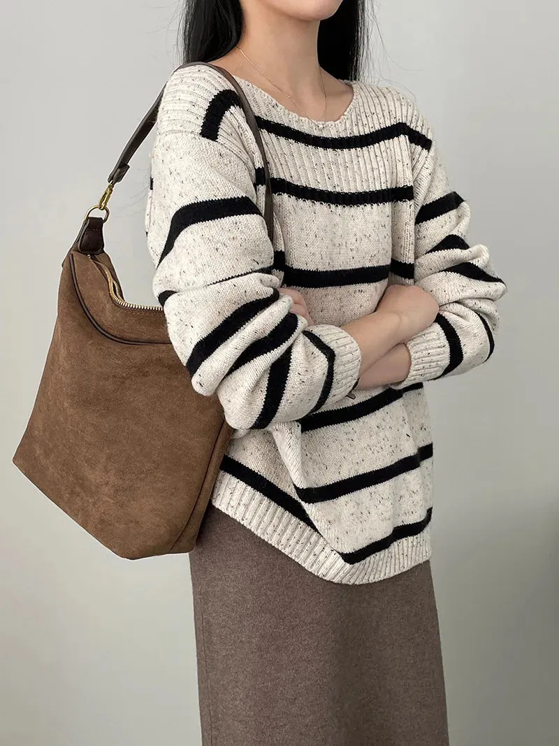 [Korean Style] 3 Colors Versatile Loose Fit Striped Sweater