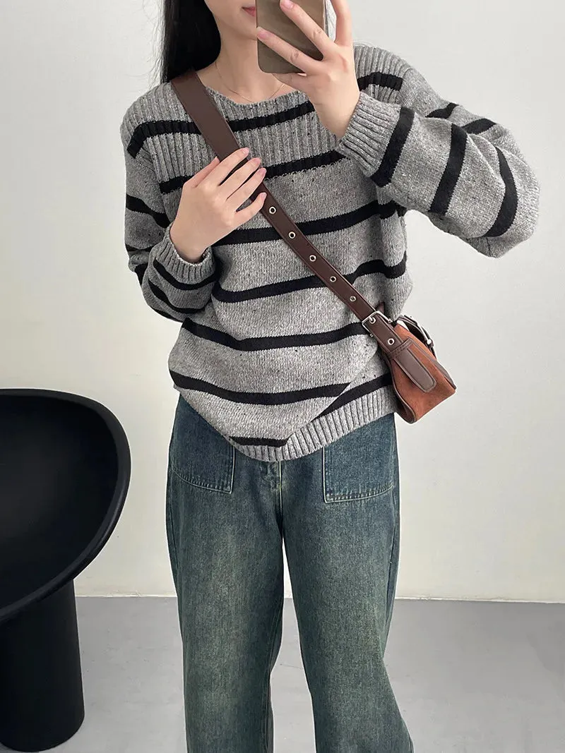 [Korean Style] 3 Colors Versatile Loose Fit Striped Sweater