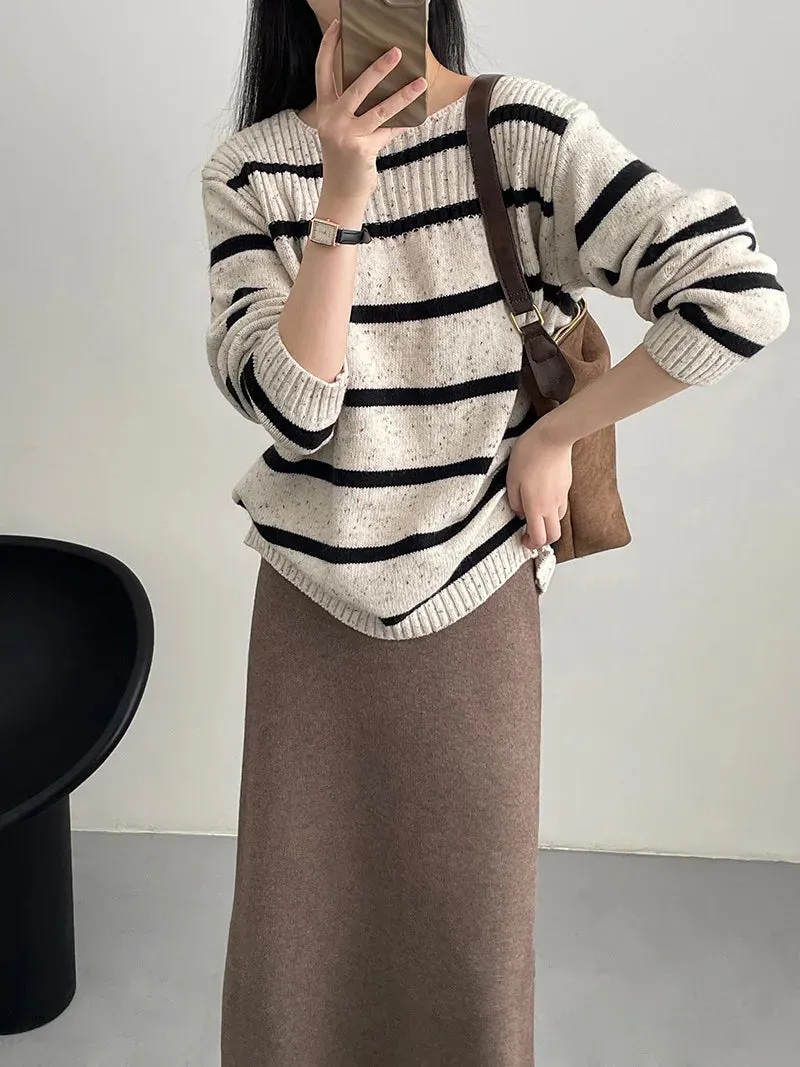 [Korean Style] 3 Colors Versatile Loose Fit Striped Sweater