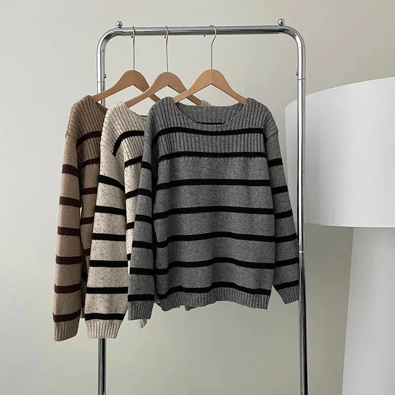 [Korean Style] 3 Colors Versatile Loose Fit Striped Sweater