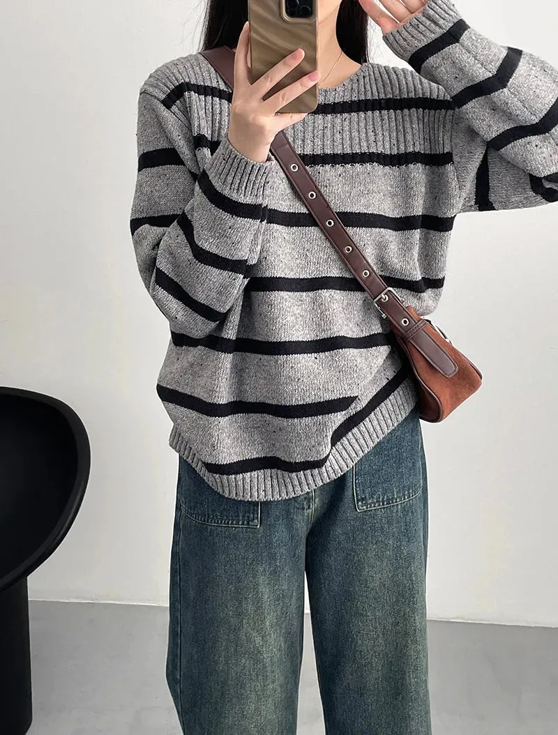 [Korean Style] 3 Colors Versatile Loose Fit Striped Sweater