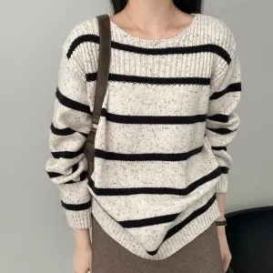 [Korean Style] 3 Colors Versatile Loose Fit Striped Sweater