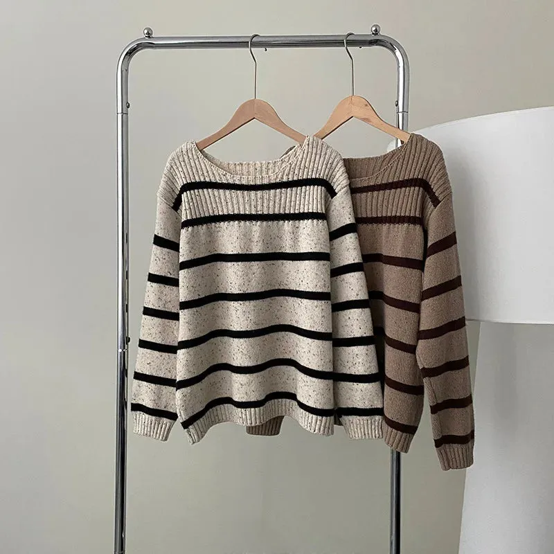 [Korean Style] 3 Colors Versatile Loose Fit Striped Sweater