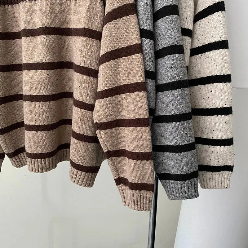 [Korean Style] 3 Colors Versatile Loose Fit Striped Sweater