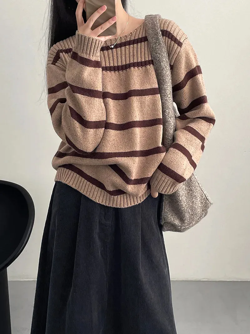 [Korean Style] 3 Colors Versatile Loose Fit Striped Sweater