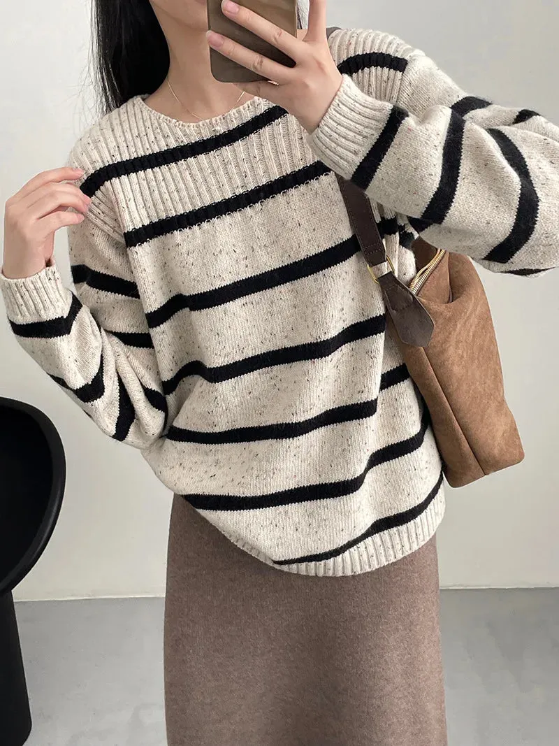 [Korean Style] 3 Colors Versatile Loose Fit Striped Sweater