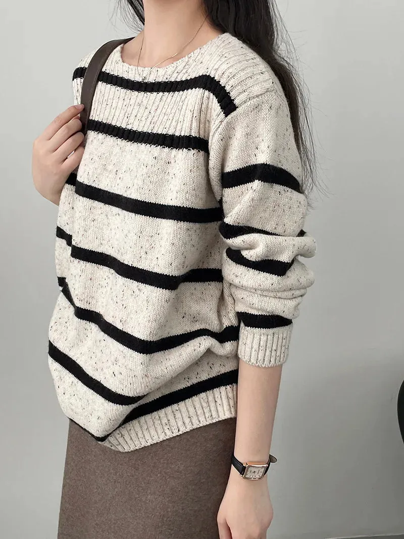 [Korean Style] 3 Colors Versatile Loose Fit Striped Sweater