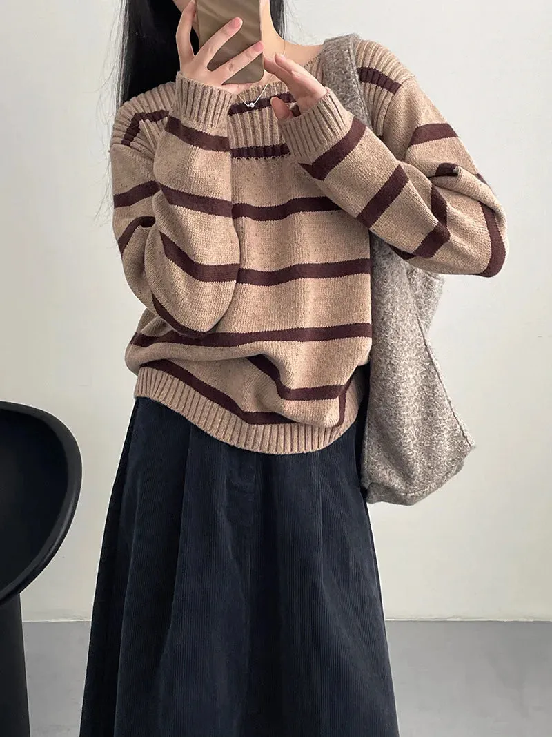 [Korean Style] 3 Colors Versatile Loose Fit Striped Sweater