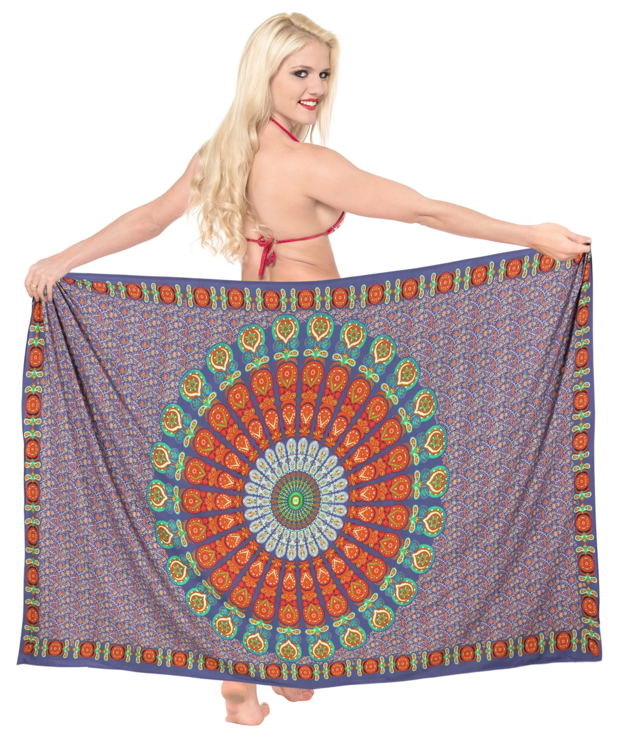 La Leela Soft Light Hawaiian Women Wrap Suit  Sarong Digital 78"X39" Purple_4919