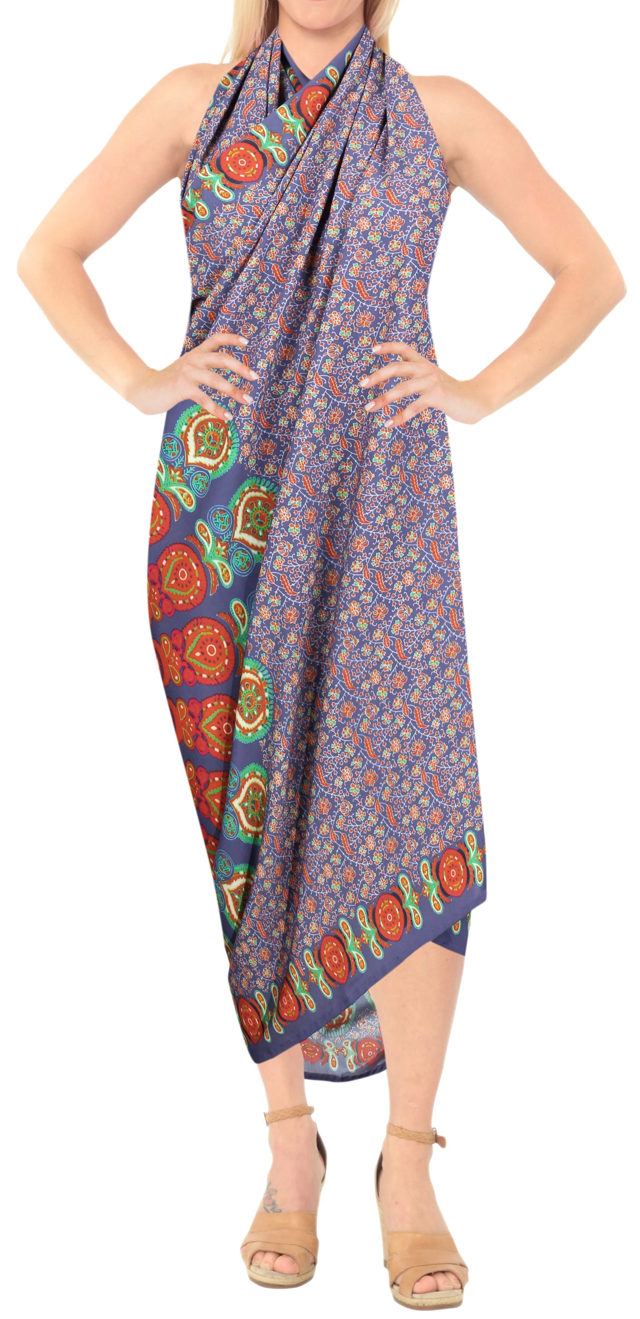 La Leela Soft Light Hawaiian Women Wrap Suit  Sarong Digital 78"X39" Purple_4919