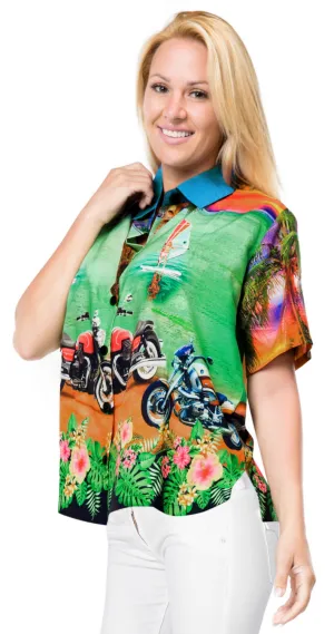 LA LEELA Women's Swim Overshirt Hawaiian Blouse Tops Green, Bike