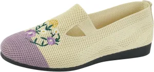 Ladies Fashion Breathable Mesh Knitted Flower Embroidery Flat Bottom Casual Shoes Cycling Casual Shoe