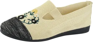 Ladies Fashion Breathable Mesh Knitted Flower Embroidery Flat Bottom Casual Shoes Cycling Casual Shoe