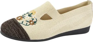 Ladies Fashion Breathable Mesh Knitted Flower Embroidery Flat Bottom Casual Shoes Cycling Casual Shoe