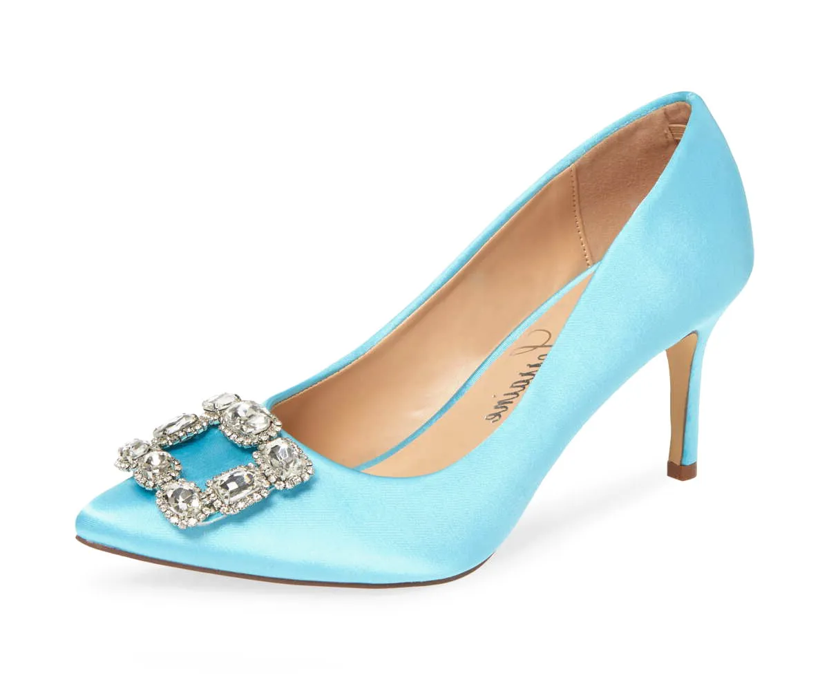 Lauren Lorraine Carolyn Big Jewel Embellished Pointed Toe Low Heel Formal Pump