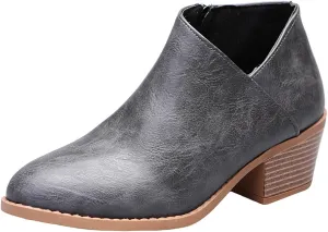 Lausiuoe Ankle Boots For Women Dressy Chunky Heel Chelsea Pump Closed Toe Booties Shoes Western Side Zipper Short Boots