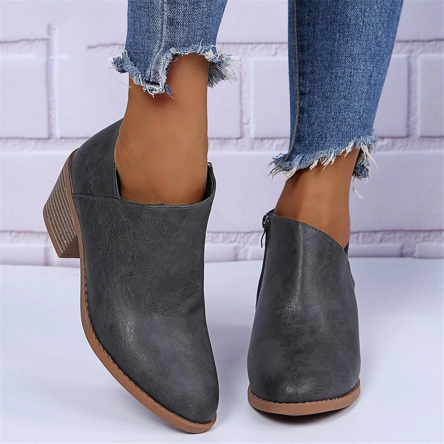 Lausiuoe Ankle Boots For Women Dressy Chunky Heel Chelsea Pump Closed Toe Booties Shoes Western Side Zipper Short Boots