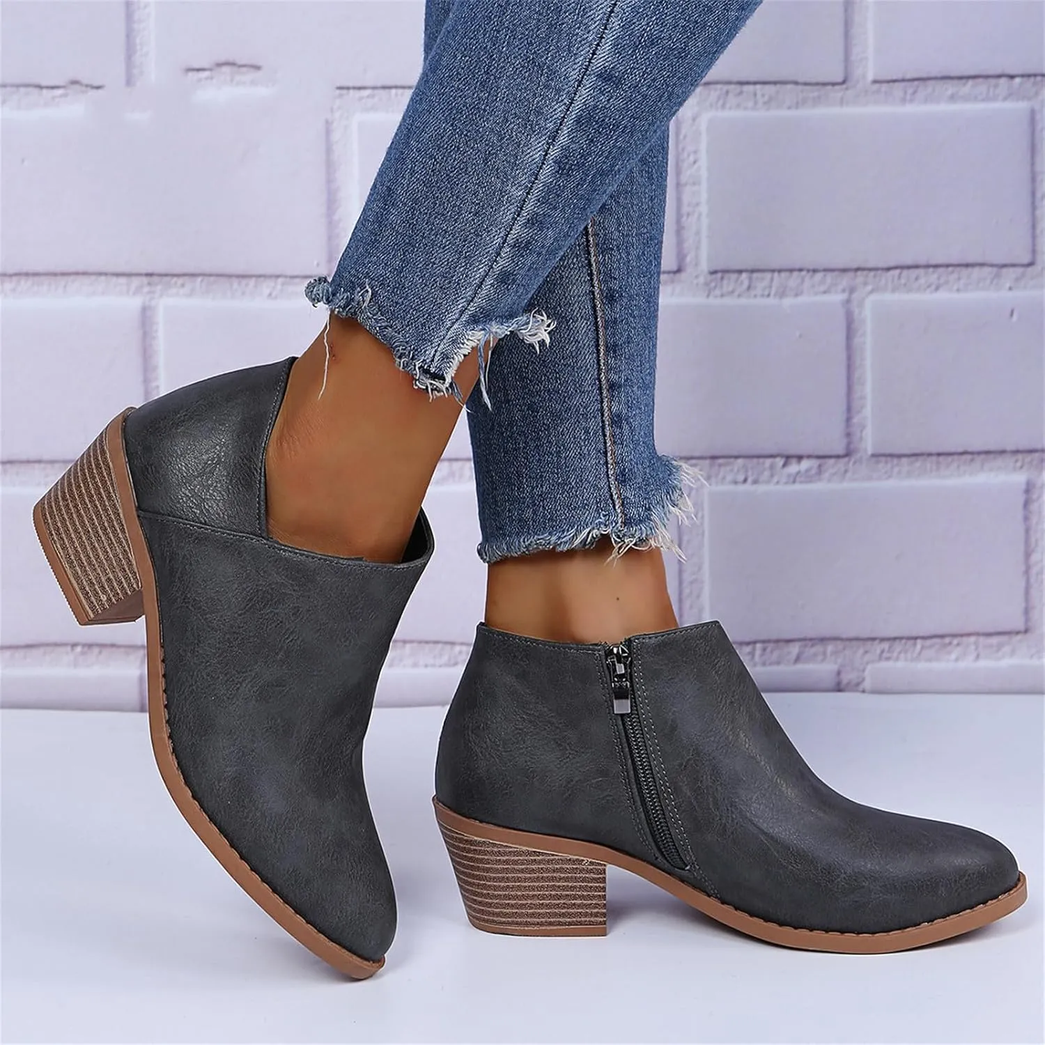 Lausiuoe Ankle Boots For Women Dressy Chunky Heel Chelsea Pump Closed Toe Booties Shoes Western Side Zipper Short Boots