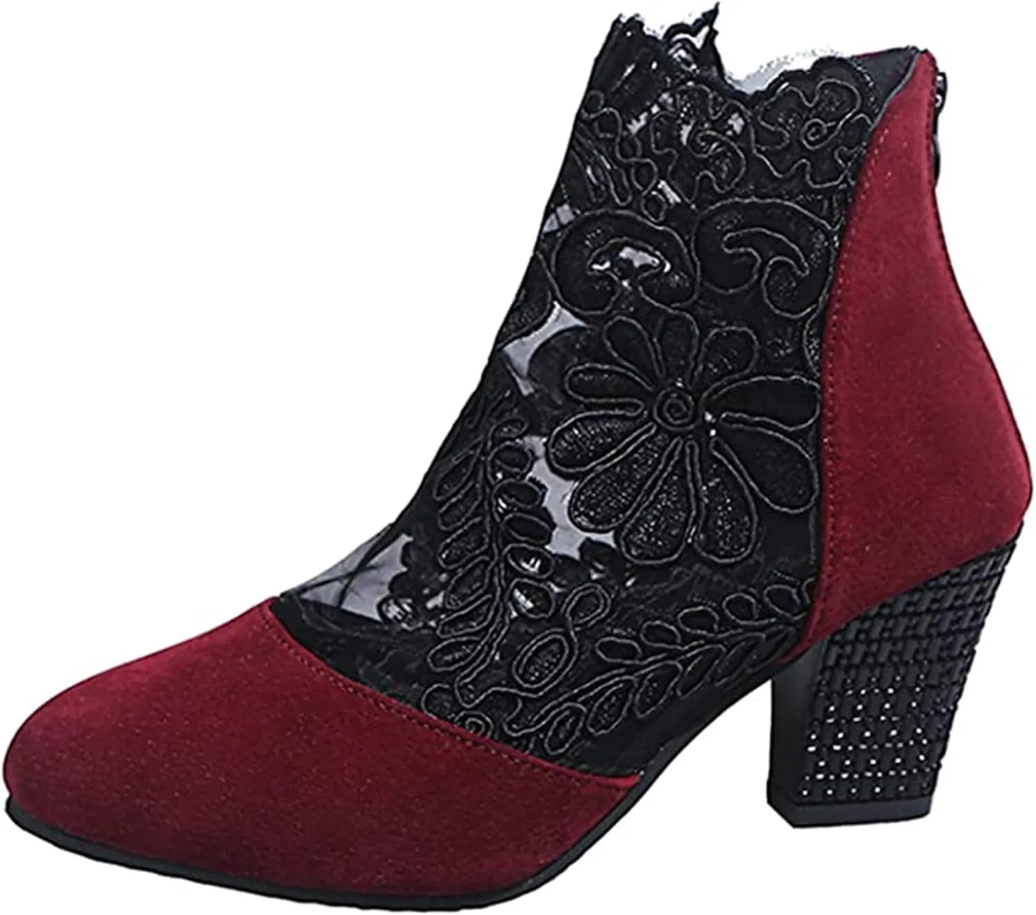 Lausiuoe Ankle Boots For Women Dressy Chunky Heel Slip on Bootie Fashion Wide Width Side Zipper Western Short Boots