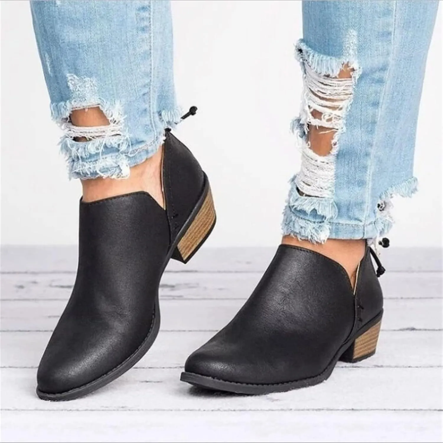 Lausiuoe Booties For Women Chunky Heel Sexy Ankle Boots Chunky Stacked Mid Heel Fashion Side Zipper Western Short Boots