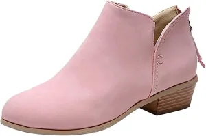 Lausiuoe Booties For Women Chunky Heel Sexy Ankle Boots Chunky Stacked Mid Heel Fashion Side Zipper Western Short Boots