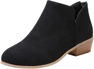 Lausiuoe Booties For Women Chunky Heel Sexy Ankle Boots Chunky Stacked Mid Heel Fashion Side Zipper Western Short Boots