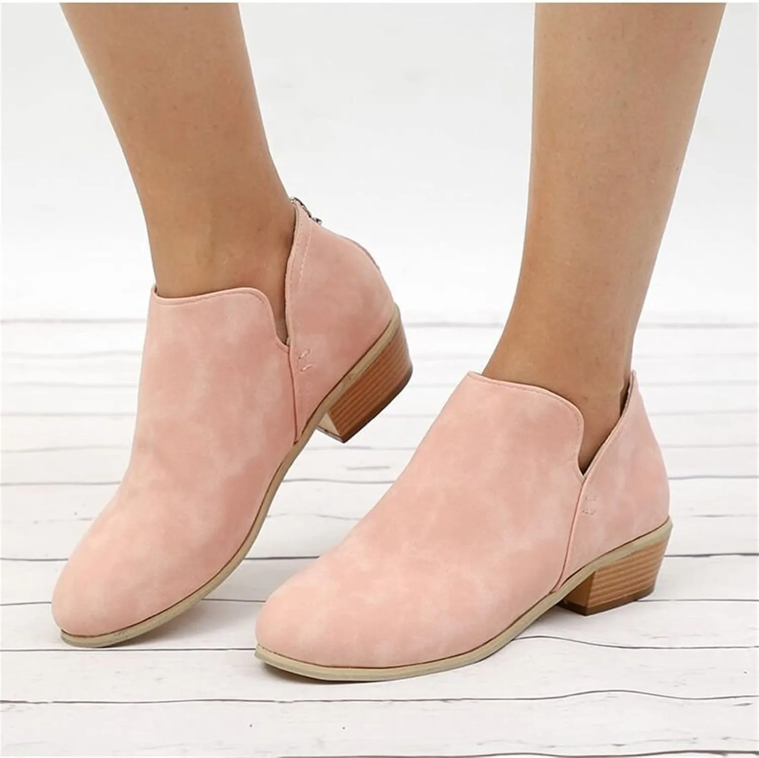Lausiuoe Booties For Women Chunky Heel Sexy Ankle Boots Chunky Stacked Mid Heel Fashion Side Zipper Western Short Boots