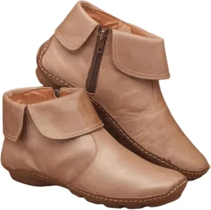 Lausiuoe Boots For Women Ankle Booties No Heel Short Boots Side Zipper Shoes Casual Dressy Fashion Flat Western Booties