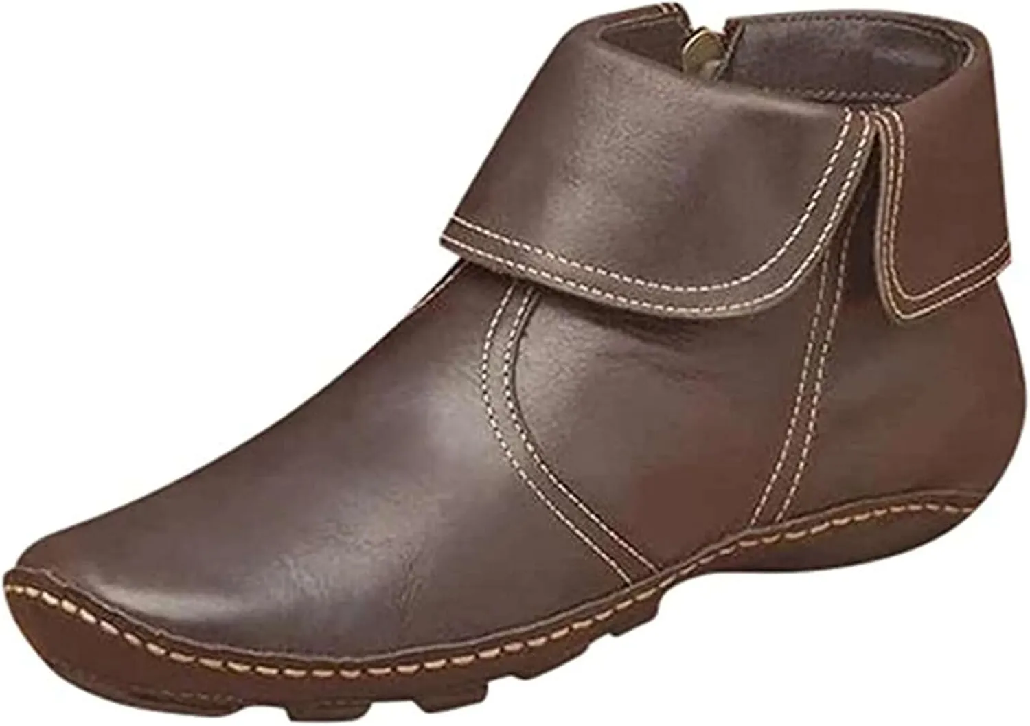 Lausiuoe Boots For Women Ankle Booties No Heel Short Boots Side Zipper Shoes Casual Dressy Fashion Flat Western Booties