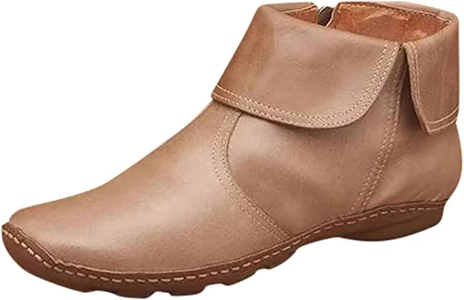 Lausiuoe Boots For Women Ankle Booties No Heel Short Boots Side Zipper Shoes Casual Dressy Fashion Flat Western Booties