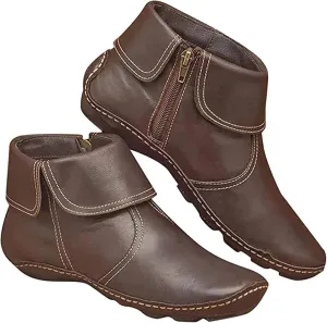 Lausiuoe Boots For Women Ankle Booties No Heel Short Boots Side Zipper Shoes Casual Dressy Fashion Flat Western Booties