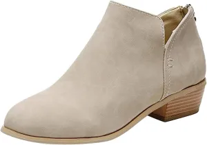 Lausiuoe Boots For Women Ankle Booties Sexy Pointed Toe Chunky Stacked Mid Heel Wide Width Dressy Western Short Boots