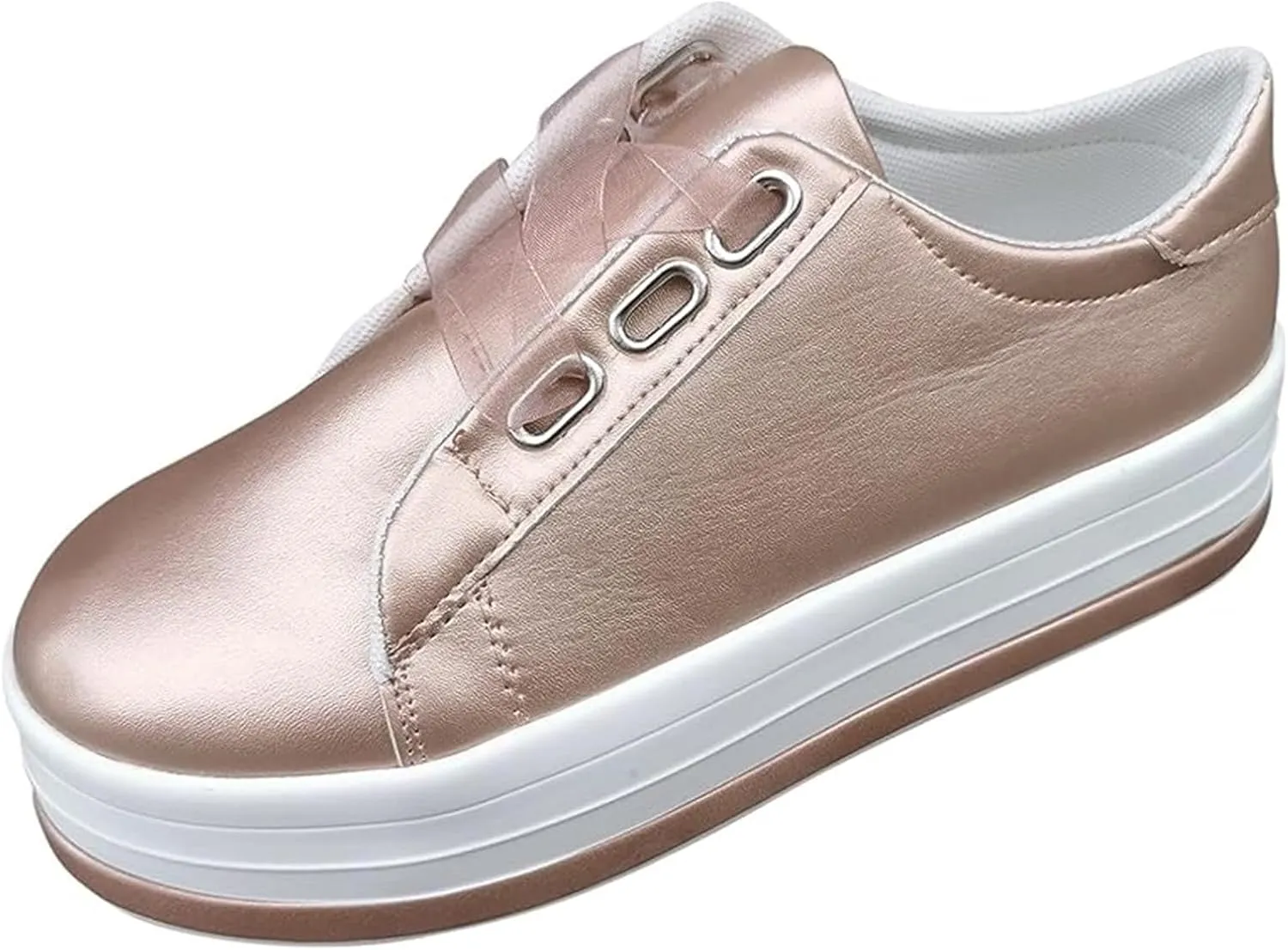 Lausiuoe Shoes For Women Dressy Casual Platform Leather Sneakers Fashion Round Toe Lightweight Classic Comfort Slip On Loafer
