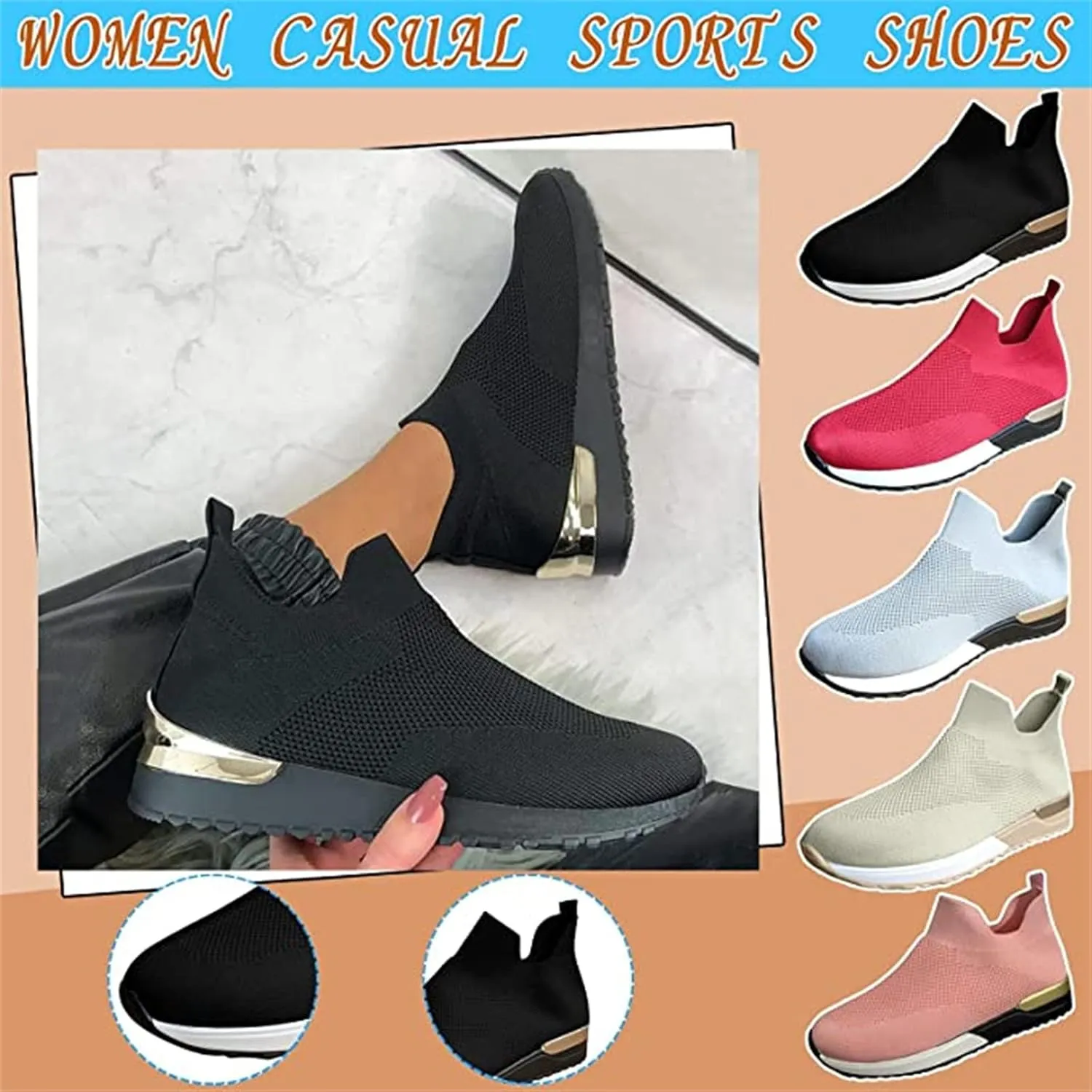 Lausiuoe Shoes For Women Sneakers Wide Width Athletic Walking Shoes Casual Mesh Slip On Comfortable Work Sock Sneakers