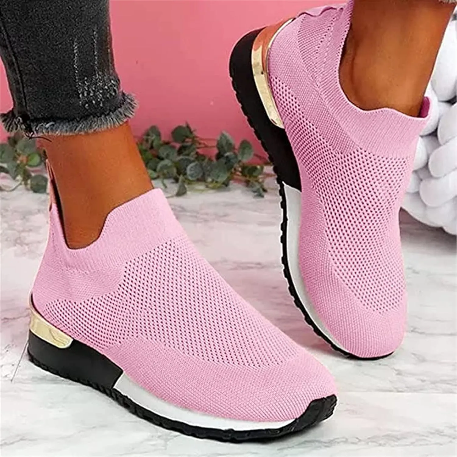 Lausiuoe Shoes For Women Sneakers Wide Width Athletic Walking Shoes Casual Mesh Slip On Comfortable Work Sock Sneakers