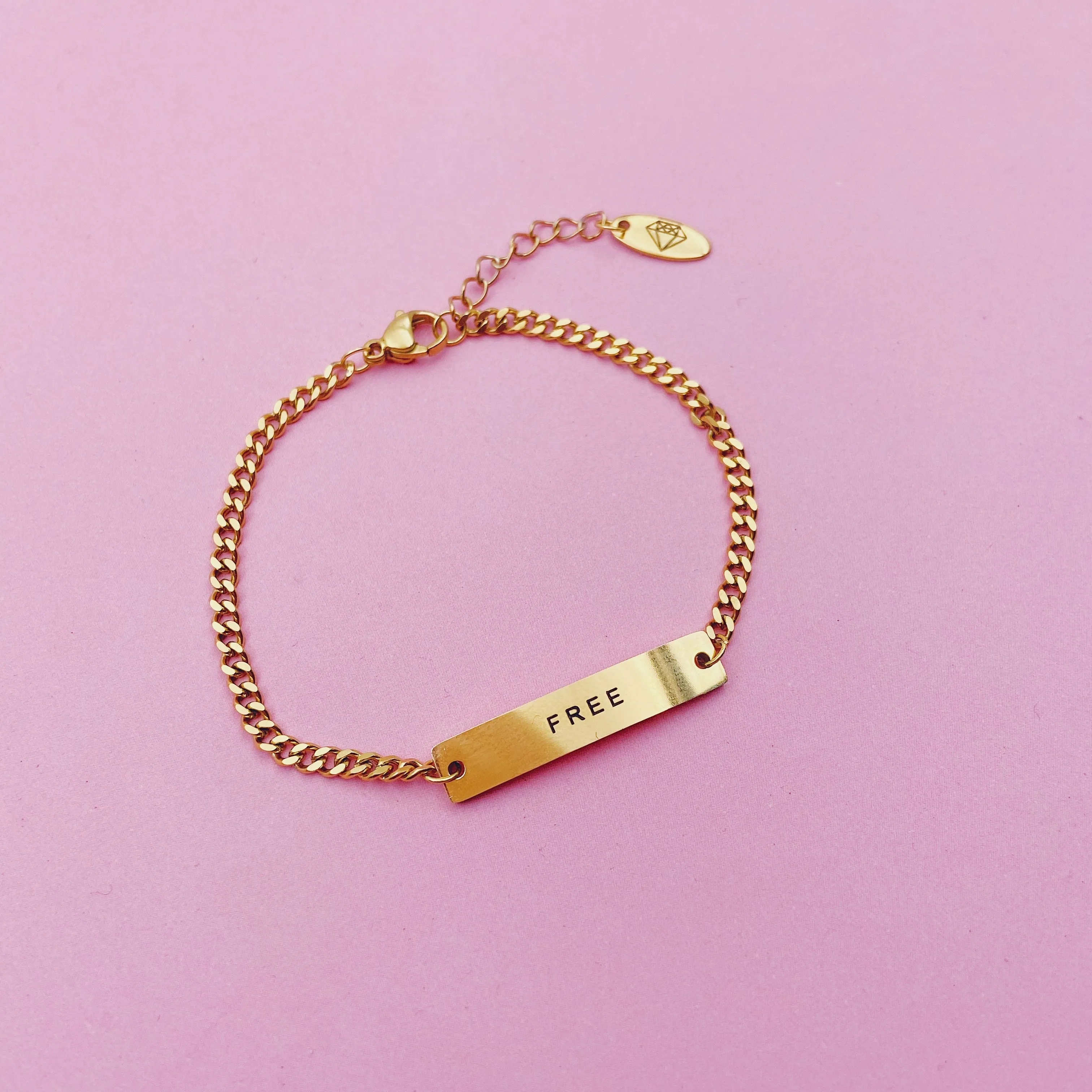 Lazer Engraved Custom Bar with Curb Chain Bracelet