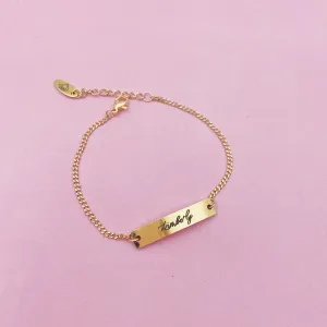 Lazer Engraved Custom Bar with Thin Curb Chain Bracelet
