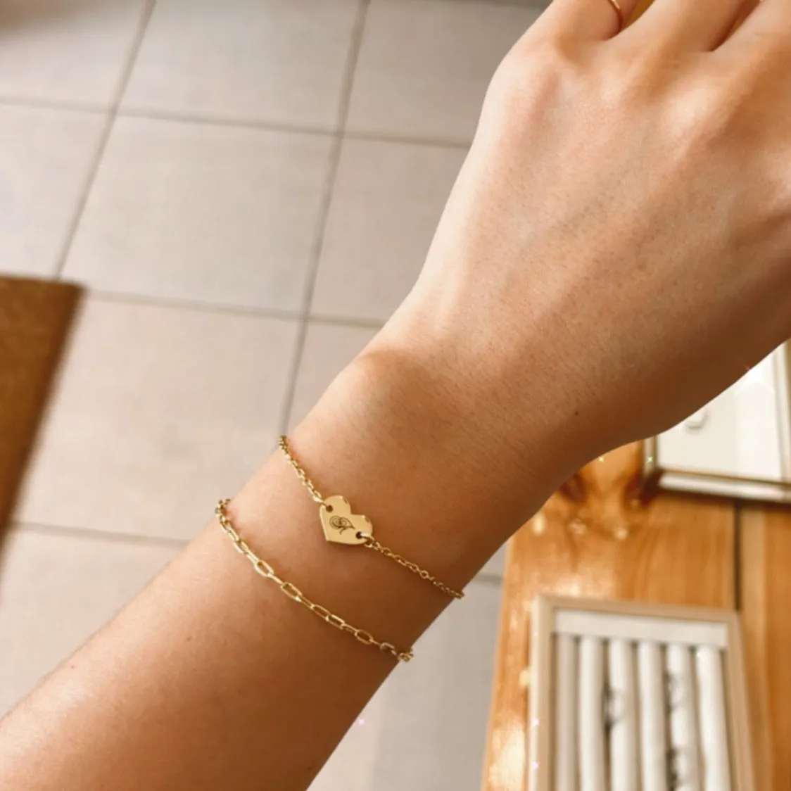 Lazer Engraved Heart Initial Bracelet