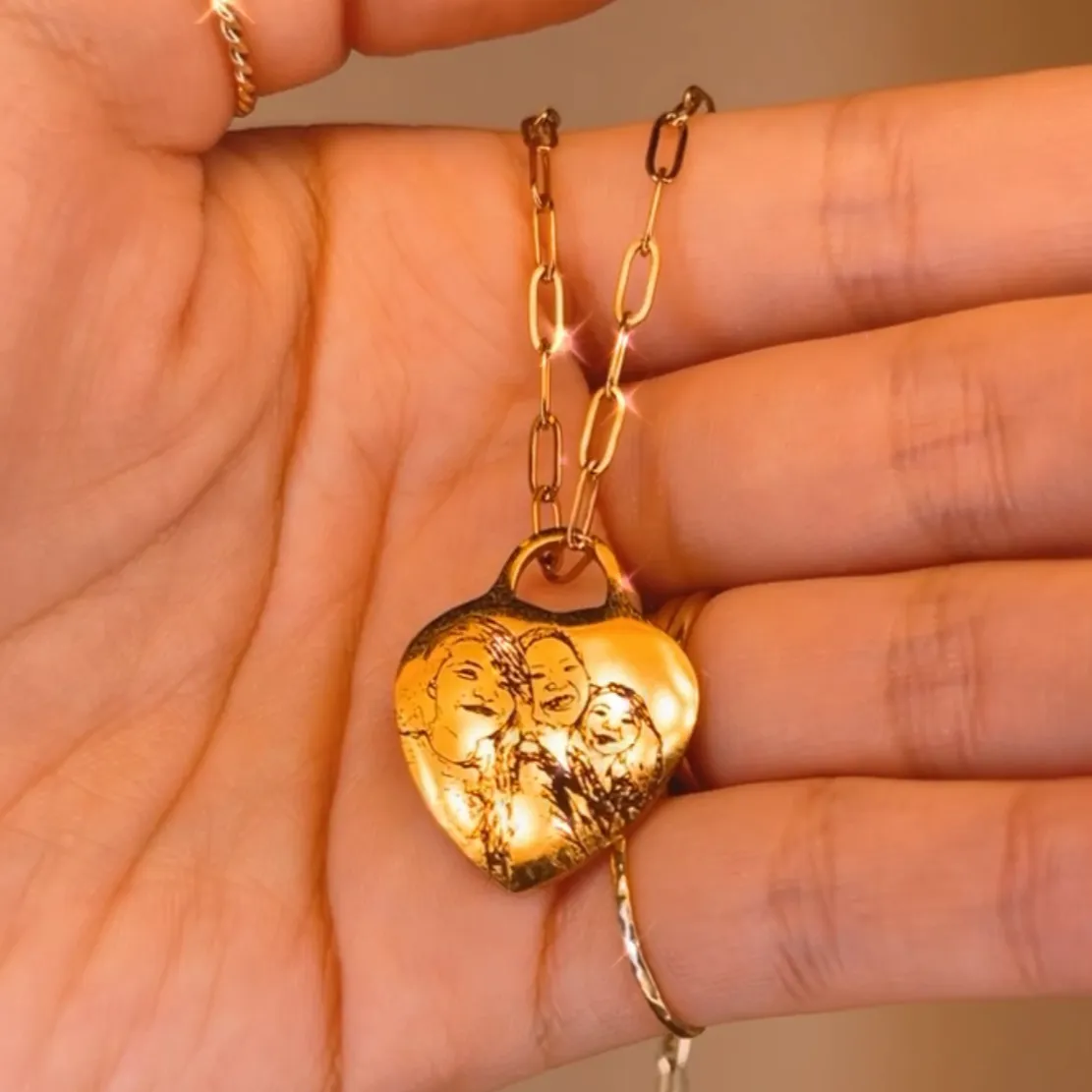 Lazer Engraved Heart Skinny Paperlink Drop Necklace