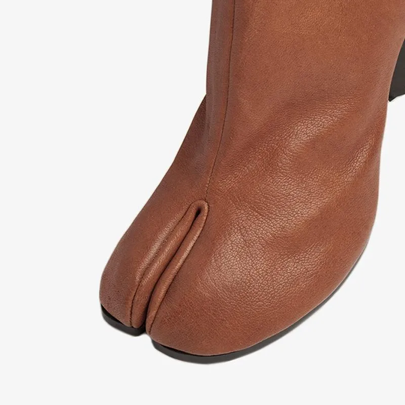 Leather Tabi Split-Toe High Heel Boots