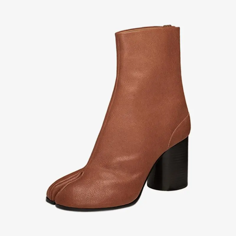 Leather Tabi Split-Toe High Heel Boots