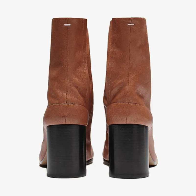 Leather Tabi Split-Toe High Heel Boots